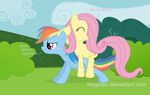  blue_skin bush clouds diegotan dt equine female fluttershy_(mlp) friendship_is_magic horse mane multi-colored_hair my_little_pony pegasus pink_hair push-up rainbow_dash_(mlp) rainbow_hair sky sweat tail training wings yellow_skin 