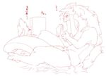  ! bed bed_sheet book caught dragon eyewear female furry glasses hair lying monochrome nezumi nezunezu pillow pussy reading red_and_white reptile scalie sheets tail tank_top translated 