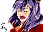  potato_pot purple_hair simple_background smile solo touhou yasaka_kanako 