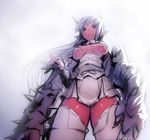  bad_id bad_pixiv_id breasts club fang from_below gloves horns long_hair looking_down mckeee medium_breasts open_mouth original pasties pointy_ears shorts single_glove sketch smile solo spikes weapon 