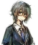  bad_id bad_pixiv_id black_hair copyright_request fujiwara_akina glasses male_focus messy_hair necktie school_uniform solo 