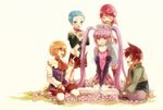  3boys asbel_lhant blonde_hair blue_eyes blue_hair brown_hair cheria_barnes child flower flower_bed flower_wreath gloves head_wreath hubert_ozwell long_hair multiple_boys multiple_girls purple_eyes purple_hair putting_on_headwear red_hair richard_(tales) shion_(kizuro) sophie_(tales) tales_of_(series) tales_of_graces twintails yellow_eyes younger 