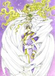  1girl 90s blonde_hair bridal_gauntlets circlet clamp closed_eyes coat dress eagle_vision emeraude_(rayearth) gown long_hair magic_knight_rayearth official_art princess purple_background rayearth_ova white_hair 