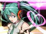  aqua_hair close hatsune_miku headphones shu_(shya) twintails vocaloid 