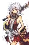  copyright_request fujiwara_akina japanese_clothes red_eyes scarf short_hair solo sword weapon white_hair 