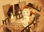  bad_id bad_pixiv_id bed bedroom blanket blonde_hair book bookshelf curtains dress indoors interior kacchuu lamp original pillow reading room smile solo white_dress window 