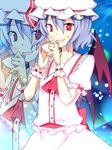  bat_wings blue_hair collaboration_request colorized cup noumin open_mouth red_eyes remilia_scarlet short_hair solo touhou wings 