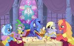  big_macintosh_(mlp) blue_body blue_eyes cutie_mark derpy_hooves_(mlp) dragon equestria-prevails equine eye_patch eyewear facial_hair female feral friendship_is_magic gold_armor green_eyes grey_body group horn horse male mammal map my_little_pony pegasus pennants pony princess_luna_(mlp) purple_body purple_eyes red_body scalie scarf spike_(mlp) stained_glass tiara unicorn wings yellow_eyes 