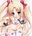  astarotte_ygvar bad_id bad_pixiv_id blonde_hair bra collarbone demon_tail detached_collar flat_chest green_eyes hachimitsu_candy hair_ribbon heart leaning_forward lingerie long_hair lotte_no_omocha! navel necktie open_bra open_mouth panties panty_pull pointy_ears ribbon solo standing tail thigh_gap thighhighs twintails two_side_up underwear underwear_only white_legwear wrist_cuffs 