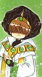  90s ascot_(rayearth) brown_hair cape clamp coat gem hair_over_eyes hat hidden_eyes magic_knight_rayearth male_focus official_art scan smile solo 