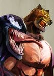  animal_head crossover grey_background jaguar king_(tekken) kusolili long_tongue male_focus marvel mask multiple_boys muscle sharp_teeth shirtless spider-man_(series) teeth tekken tongue venom_(marvel) 