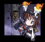  blue_eyes brown_hair candle fire gun headband nail nail_gun nailgun original skull smile spider spider_web tree ume_(illegal_bible) weapon web 