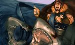  beard chariot facial_hair fate/stay_night fate/zero fate_(series) highres multiple_boys ocean red_hair rider_(fate/zero) shark short_hair water waterbottles waver_velvet 