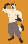  2018 anthro biceps chirenbo clothed clothing digital_media_(artwork) fur hi_res male mammal muscular muscular_male nipples open_mouth pecs simple_background solo topless 