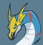 ambiguous_gender blue blue_body blue_eyes countershading demigh digimon dragon grey_background low_res plain_background reptile scalie seadramon snake solo stripes teeth yellow 