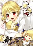  alcohol armor blonde_hair bracelet character_doll chibi child_gilgamesh earrings fate/hollow_ataraxia fate/stay_night fate/zero fate_(series) gilgamesh jewelry kurot male_focus multiple_persona necklace red_eyes wine younger 