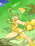  animal_ears boomerang cat_ears cham_cham chamcham fang female girl gloves green_hair long_hair nature open_mouth samurai_spirits shigehiro_(artist) snk solo 