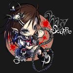  black_eyes brown_hair chains cuffs earring earrings hair_ornament hairclip handcuffs hook jewelry personifcation personification pointy_ears scorpio scorpion skirt smile ume_(illegal_bible) zodiac 