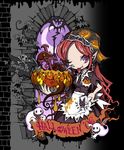  ;p apron ghost halloween monster one_eye_closed original plant pumpkin purple_eyes red_hair spider tongue tongue_out ume_(illegal_bible) wink 