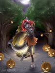  blue_eyes canine clothed clothing female hair halloween holidays jack_o&#039;_lantern jack_o'_lantern mammal piercing pumpkin red_hair skimpy solo wings 