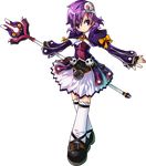  aisha_(elsword) coat crossed_legs dark_magician_(elsword) dress elsword full_body gloves holding holding_wand no_nose official_art outstretched_arms purple_eyes purple_hair ress serious shoes short_hair solo spread_arms staff standing thighhighs transparent_background wand watson_cross white_legwear zettai_ryouiki 