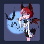  animal_ears bat blood blue_eyes bow fangs monster_girl original red_hair ume_(illegal_bible) wings 