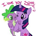  &hearts; dragon duo equine female feral friendship_is_magic green_eyes hair horn horse hug male mammal my_little_pony one_eye_closed plain_background pony purple_body purple_eyes scalie spike_(mlp) spines twilight_sparkle_(mlp) two_tone_hair unicorn unknown_artist wink 