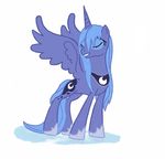  alicorn blue_hair cutie_mark equine eyes_closed female feral friendship_is_magic groovebird hair horn horse long_hair mammal my_little_pony pegacorn plain_background pony princess_luna_(mlp) smile solo tail wet wet_hair white_background winged_unicorn wings 