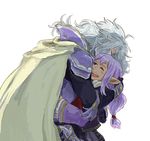  dissidia_012_final_fantasy dissidia_final_fantasy final_fantasy final_fantasy_i final_fantasy_xi hug huge matsuri6373 no_headwear no_helmet prishe purple_hair size_difference warrior_of_light white_hair wink 