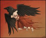  bird breasts crow female flying hagraven human hybrid mammal raven slug_(artist) solo 