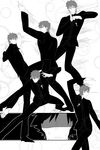  bad_id bad_pixiv_id cross emiya_kiritsugu fate/stay_night fate/zero fate_(series) fighting_stance greyscale haou_airen kotomine_kirei male_focus meme monochrome multiple_boys o-rui parody shaded_face 