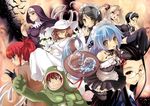  6+girls :p animal_costume bat black_hair blonde_hair blue_eyes blue_hair breasts cleavage closed_eyes cross cup dress elbow_gloves glass gloves green_eyes hat maid maid_headdress makai_shoujo_ruruie_ruru medium_breasts multiple_boys multiple_girls nun open_mouth pierre_yoshio ponytail purple_eyes red_hair saucer smile sun_hat sundress teacup tongue tongue_out tray two_side_up white_dress yellow_eyes 