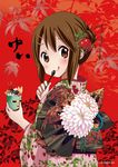  :q bad_id bad_pixiv_id brown_eyes brown_hair flower food food_print fruit hair_ornament hair_stick hair_up hairclip hirasawa_yui ice_cream japanese_clothes k-on! kimono official_style ragho_no_erika smile solo spoon strawberry strawberry_print tongue tongue_out 