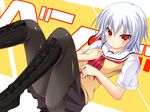  &gt;:( ascot ben-tou boots collarbone colorized frown knee_boots noumin pantyhose red_eyes school_uniform solo v-shaped_eyebrows white_hair yaemahi yarizui_sen 