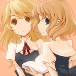  alice_margatroid alternate_costume blonde_hair blue_eyes book from_behind kirisame_marisa kuro_hitsuji looking_back multiple_girls no_hat no_headwear puffy_sleeves school_uniform short_hair staring touhou yellow_eyes 