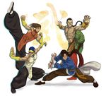  abs baggy_pants braid bridal_gauntlets brothers chinese_clothes crossover feng_wei fighting_stance kung_fu lei_wulong long_hair male_focus multiple_boys muscle pants seeso2d shirtless siblings single_braid standing standing_on_one_leg street_fighter tekken yang_lee yun_lee 