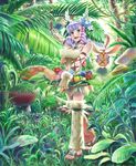  :d alternate_costume apple beco flower food forest fruit gloves grass hair_flower hair_ornament head_wings jewelry leaf looking_at_viewer melia midriff mushroom nature necklace open_mouth plant riki_(xenoblade) sandals silver_hair smile tree vest walking xenoblade_(series) xenoblade_1 