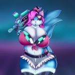  2018 arizonathevixen big_breasts breasts canine cleavage clothed clothing digital_media_(artwork) eyewear female fox goggles huge_breasts invalid_tag mammal open_mouth paladins pepper_(paladins) ranged_weapon simple_background solo weapon 
