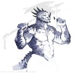  abs anthro argonian axe battle_axe biceps blue_scales claws clothed clothing crookmire green_eyes half_portrait holding_object holding_weapon horn male melee_weapon muscular muscular_male nose_horn partially_clothed pecs scales scalie simple_background sketch smile solo standing teeth the_elder_scrolls uretnik video_games warrior weapon white_background 