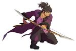  arrow black_hair bow_(weapon) green_eyes grin male_focus ponytail raven_(tales) smile solo suguru_(godai_fifth) tales_of_(series) tales_of_vesperia weapon 