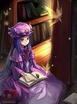  book bookshelf bug butterfly crescent dress glasses hair_ribbon hat insect library long_hair patchouli_knowledge purple_eyes purple_hair ribbon rifsom solo touhou voile 