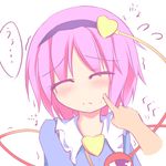  blush cheek_poking closed_eyes hairband heart komeiji_satori lv21 pink_hair poking short_hair solo third_eye touhou trembling 