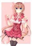  animal_ears bad_id bad_pixiv_id blue_eyes brown_hair cat_ears cat_tail highres ikeda_hazuki long_hair original solo tail thighhighs 