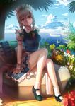  bad_id bad_pixiv_id bare_legs blue_eyes braid castle cloud day empty_eyes flower fs-project head_tilt izayoi_sakuya knife legs long_legs maid_headdress mary_janes panties pocket_watch shade shirt shoes silver_hair sitting sky smile solo taut_clothes taut_shirt thighs touhou twin_braids underwear watch water white_legwear white_panties wristband 