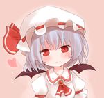  ascot bat_wings blue_hair blush brooch closed_mouth face hat hat_ribbon heart jewelry red_eyes remilia_scarlet ribbon shize_(coletti) short_hair smile solo touhou upper_body wings 