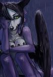  emo emotion emotional female green_eyes kaitycuddle mammal nude rain sad selk skell solo wings 