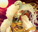  absurdres armor bad_id bad_pixiv_id facial_mark forehead_mark full_moon fur h@ruichi highres inuyasha japanese_clothes kimono long_hair male_focus moon no_lineart pointy_ears sesshoumaru solo white_hair yellow_eyes 