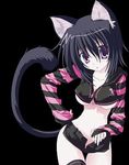  animal_ears black_hair breasts cat_ears neko open_pants tail underboob 
