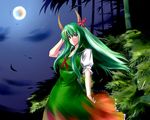  bad_id bad_pixiv_id bamboo dress ex-keine green_hair horn_ribbon horns kamishirasawa_keine long_hair maki_ikazuya moon red_eyes ribbon touhou 