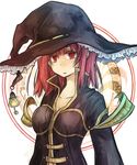  bell copyright_request frills fujiwara_akina hat red_eyes red_hair short_hair solo witch witch_hat 